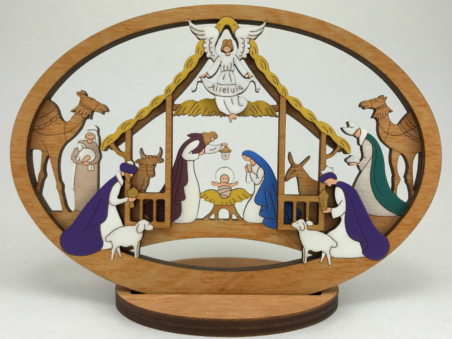 Small Layered Alleluia Nativity With Stand